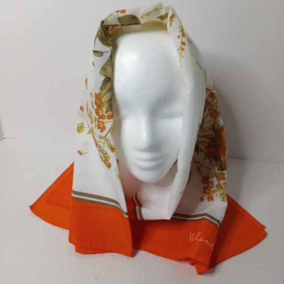 Valentina Fiore Orange Floral Vintage 29X30 Square Women's Scarf - Picture 1 of 6